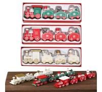 ComfyHarbor Set di 3 decorazioni natalizie in legno a forma di treno, mini espositore da tavolo, decorazioni tradizionali per le vacanze, collezione di decorazioni per la casa