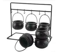 ComfyHarbor Set di mini ciotole per caramelle a forma di calderone per Halloween, con griglia per appendere i vasi delle streghe, in plastica resistente alla ruggine, decorazione nera (6)
