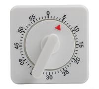ComfyHarbor Timer da cucina meccanico, timer da cucina a carica 60 minuti, con allarme forte, per cuocere e studiare, non richiede batteria, ornamento quadrato in plastica da scrivania (bianco)