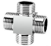 ComfyHarbor Valvola deviatrice a 4 vie per rubinetto a croce in rame massiccio, connettore idraulico filettato esterno e interno con dado girevole per la distribuzione dell'acqua, argento (Q)