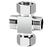 ComfyHarbor Valvola deviatrice a 4 vie per rubinetto a croce in rame massiccio, connettore idraulico filettato esterno e interno con dado girevole per la distribuzione dell'acqua, argento (O)
