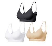 Comfyin Reggiseno Senza Ferretto Bralette Imbottite per Le Donne Cinghie Sonno Reggiseni Senza Cuciture Yoga Sport Bras Confezione da 3,Nero+Beige+ Bianco,XL