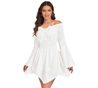Comfyouth Costume da pirata da donna, abito da pirata, irregolare a doppio strato, da pirata, abito estivo da donna, abito bianco con maniche a campana, costume di carnevale per Halloween Rinascimento