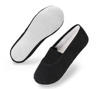 Comfyouth Pattini da ginnastica unisex per ragazze, ragazzi e donne, in tela, per bambini, con suola in pelle bovina, con fodera in cotone, con ampia fascia elastica, Nero , 33 EU