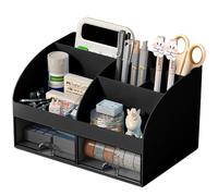 COMFYROOM Organizer da scrivania e accessori con 6 scomparti e 2 cassetti, organizer per trucchi in plastica, portapenne per scrivania, organizer da scrivania per scuola, casa, ufficio (nero)