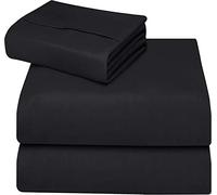 ComfyWell Lenzuolo per letto super king size, con tasca profonda 35 cm, morbido tessuto in microfibra spazzolata, colore nero, resistente ai restringimenti e allo sbiadimento. (Super King (180 x 200 cm), nero)