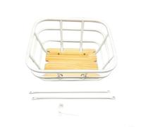 Comgooldool Cestino anteriore per bicicletta resistente con base in legno, trasportino in filo metallico ispessito per generi alimentari, animali domestici, cani, gatti, facile da installare, staffa