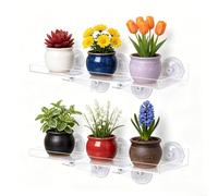Comgooldool Confezione da 2 mensole per piante in acrilico trasparente con 7 ventose, installazione senza attrezzi, mensole galleggianti per piante grasse erbe, decorazione da giardino (30,5 cm)