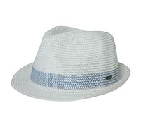Comhats Cappello di paglia da uomo Trilby per l'estate, protezione solare, pieghevole, S-3XL, Fedora per spiaggia, festival, arrotolabile ed elegante, 54-66 cm, 16010_ bianco-blu, M