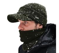 Comhats Set invernale con berretto con visiera lavorato a maglia di lana e sciarpa in pile, scaldacollo per uomo e donna - Caldo berretto con visiera lavorato a maglia 69311_verde XL/XXL