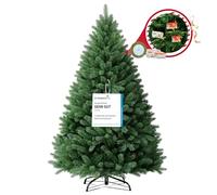 COMHOMA Albero di Natale artificiale di alta qualità con supporto 195 cm - Sistema Easy-Fold, realistico e rigoglioso - con biglietti fai da te e nastro decorativo (verde)