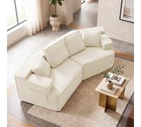 COMHOMA Divano a 2 posti, 228 x 75 x 67 cm, divano letto modulare imbottito, con borsa portaoggetti, divano con funzione sonno, non richiede montaggio, rivestimento in finta pelliccia Sherpa, beige