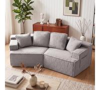 COMHOMA Divano a 2 posti, 228 x 75 x 67 cm, divano letto modulare imbottito, con borsa portaoggetti, divano con funzione sonno, non richiede montaggio, rivestimento in finta pelliccia Sherpa, grigio