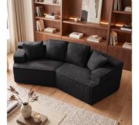 COMHOMA Divano a 2 posti, 228 x 75 x 67 cm, divano letto modulare imbottito, con borsa portaoggetti, divano con funzione sonno, non richiede montaggio, rivestimento in finta pelliccia Sherpa, nero