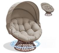 COMHOMA Poltrona da papasan, comoda poltrona girevole con cuscino rotondo, comoda poltrona in rattan, girevole, in vimini, per soggiorno, angolo lettura, lounge - marrone