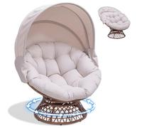 COMHOMA Poltrona da papasan, comoda poltrona girevole con cuscino rotondo, comoda poltrona in rattan, girevole, in vimini, per soggiorno, angolo lettura, lounge - beige