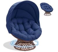 COMHOMA Poltrona da papasan, comoda poltrona girevole con cuscino rotondo, comoda poltrona in rattan, girevole, in vimini, per soggiorno, angolo lettura, lounge - blu