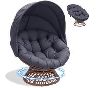 COMHOMA Poltrona da papasan, comoda poltrona girevole con cuscino rotondo, comoda poltrona in rattan, girevole, in vimini, per soggiorno, angolo lettura, lounge - grigio