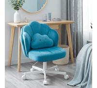 COMHOMA Sedia a Petalo con Ruote, Sedia da Trucco con Doppio Schienale e Cuscino a Nuvola, Altezza Regolabile, Girevole, per Camera da Letto e Home Office, Rivestimento in Velluto, Blu