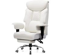 COMHOMA Sedia da gioco per persone grandi e pesanti, sedia da ufficio ergonomica fino a 180 kg, cuscino 3D, regolabile con poggiapiedi, pelle PU, comfort elevato per ufficio e gioco bianco