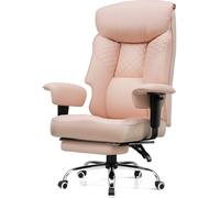 COMHOMA Sedia da gioco per persone grandi e pesanti, sedia da ufficio ergonomica fino a 180 kg, cuscino 3D, regolabile con poggiapiedi, pelle PU, comfort elevato per ufficio e gioco rosa