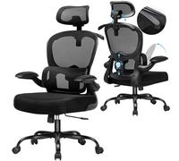 COMHOMA Sedia da ufficio ergonomica, con poggiatesta 3D e supporto lombare, design con gancio integrato, braccioli pieghevoli, cuscino imbottito, carico fino a 150 kg (Schwarz)