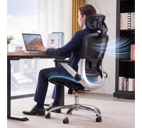 COMHOMA Sedia da ufficio ergonomica con rete, poggiatesta 2D, braccioli 4D, schienale alto con inclinazione e blocco (90-125°), seduta extra larga, portata 200 kg, colore nero