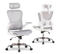 COMHOMA Sedia da ufficio ergonomica, da scrivania con poggiatesta regolabile, braccioli, supporto lombare, sedia da ufficio e da gioco, sedia direzionale in rete, 150 kg (bianco)