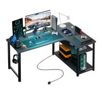 COMHOMA tavolo da gioco da tavolo con ripiano, scrivania angolare con porta di ricarica USB e presa, tavolo da computer da 120cm PC a forma di L