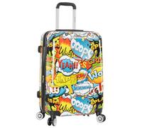Comic Print Hard Shell Valigia Quattro Ruote Espandibile Bagaglio HLG286, Blu, Medium - H:66 x L:42 x W:27 cm, 3.5kg, Bagaglio Hardside con Ruote Spinner