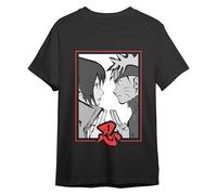 Comic Studio | Naruto Shippuden Maglietta | Licenza Ufficiale | Naruto Uzumaki & Sasuke Uchiha | Unisex | Nero