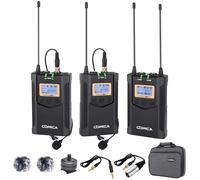 COMICA CVM-WM100 PLUS Lega di zinco a 16 canali UHF Sistema di microfono doppio lavalier wireless ricaricabile per Canon Nikon Sony Fotocamera DSLR Panasonic, videocamera XLR e smartphone(2TX+1RX)