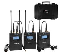 COMICA CVM-WM300 (A) In lega di zinco a 84 canali UHF Sistema di doppio microfono wireless professionale lavabile per Canon/Panasonic, videocamera XLR e smartphone (gamma da 394 piedi)