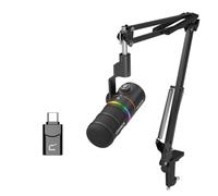 COMICA D10 Pro A XLR USB Microfono Dinamico con Ricevitore e Supporto a Braccio per Registrazione di Giochi/TikTok/Podcast, Supporta Pulsante di Disattivazione Luce RGB per PC, Smartphone, Computer