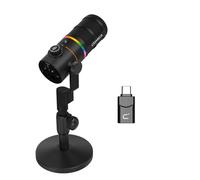 COMICA D10 Pro D XLR USB Microfono Dinamico con Ricevitore, Supporto da Tavolo per Registrazione Gaming/TikTok/Podcast, Supporta Pulsante di Disattivazione Luce RGB per PC, Smartphone, Computer, Mac