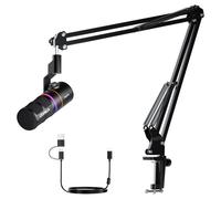 COMICA EJoy D10 - Microfono cardioide, dinamico USB-C/XLR con 48 kHz/24 bit, riduzione del rumore, illuminazione RGB, estensione regolabile e monitoraggio