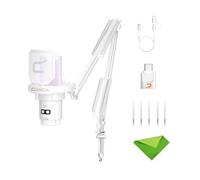 Comica EJoy Uni Pro (A)-Microfono bianco per computer e smartphone, microfono da gioco a condensatore cardioide RGB 48Khz/24Bit per podcasting, streaming, registrazione, musica, con supporto a braccio