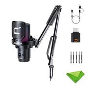 comica EJoy Uni Pro (A)-Microfono nero per computer e smartphone, microfono da gioco a condensatore cardioide 48Khz/24Bit Rgb per podcasting, streaming, registrazione, musica, con supporto a braccio
