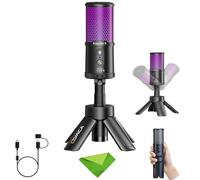 COMICA Ejoy UNI S Microfono da gioco per PC, PS5 e smartphone, microfono a condensatore cardioide RGB con supporto per treppiede, 48kHz/24bit, cancellazione del rumore, microfono nero per streaming,