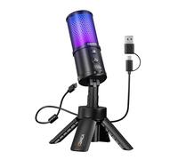 COMICA Ejoy UNI S - Microfono da gioco USB per PC, microfono cardioide a condensatore RGB con supporto treppiede, 48 kHz/24 bit, cancellazione del rumore, microfono streaming per registrazione