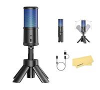 COMICA Ejoy Uni S Microfono USB con Supporto Retrattile - Registrazione in Studio a 48 kHz/24 bit, Luce RGB Dinamica, Riduzione del Rumore Tramite Intelligenza Artificiale, per Streaming/Podcasting