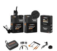COMICA Microfono Lavalier senza fili, BoomX-D2 Pro 2.4G Sistema di microfono senza fili di registrazione per smartphone, fotocamera, computer, Youtube, Facebook Live-Streaming (Nero) (2TX + RX)