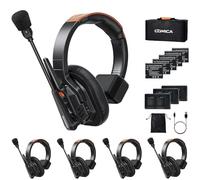 COMICA Seekcom S1 Sistema Interfono Wireless da 5 set (2,4G) - Portata 400 m, Batteria da 12 Ore, Cancellazione AI/ENC, Conversazione Full-duplex tra 5 Persone, Controllo USB-C/APP