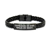 Comico di giorno. Ninja di notte. Bracciale in pelle intrecciata, regalo divertente per amici comici in compleanno dalla famiglia, regali di compleanno unici unici per uomini o donne comici, piccolo,