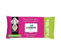 COMINTER Salviette igieniche per Cani e Gatti biodegradabili Aroma Aloe Vera 40 unità; salviettine umidificate deodoranti per l'igiene degli Animali Domestici, Tessuto Resistente