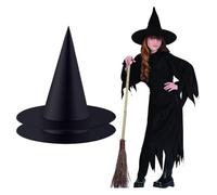Comioke Confezione da 2 cappelli da strega a punta, neri, morbidi, traspiranti, a tesa larga, accessorio casual per feste di Halloween, cosplay, carnevale e attività quotidiane a tema