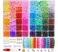 Comius Sharp 1200 perline di vetro colorate da 8 mm, per bracciali, 48 colori, per fai da te, con forbici, corda di gomma, per la produzione di gioielli, braccialetti fai da te