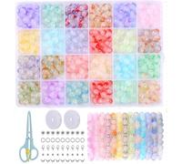 Comius Sharp 480 perline di vetro colorate da 8 mm, per bracciali, perline di vetro in 24 colori per fai da te, con forbici, corda di gomma, per la produzione di gioielli, braccialetti fai da te