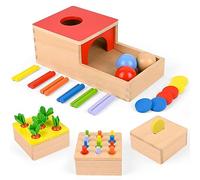 Comius Sharp Giocattoli in Legno, 4 in 1 Giocattoli Montessori, Giocattoli per la Motricità, Tema per Scatola delle Monete, Raccolta delle Carote, Bastoncini per L'abbinamento dei Colori