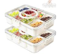 Comius Sharp Scatola per Snack con Coperchio, Vassoio da Portata Diviso, 8 Scomparti, Snack Box con Coperchio e Maneggiare, Organizer Portatile per Dolci, Frutta, Biscotti, Dessert (2 Pezzi)